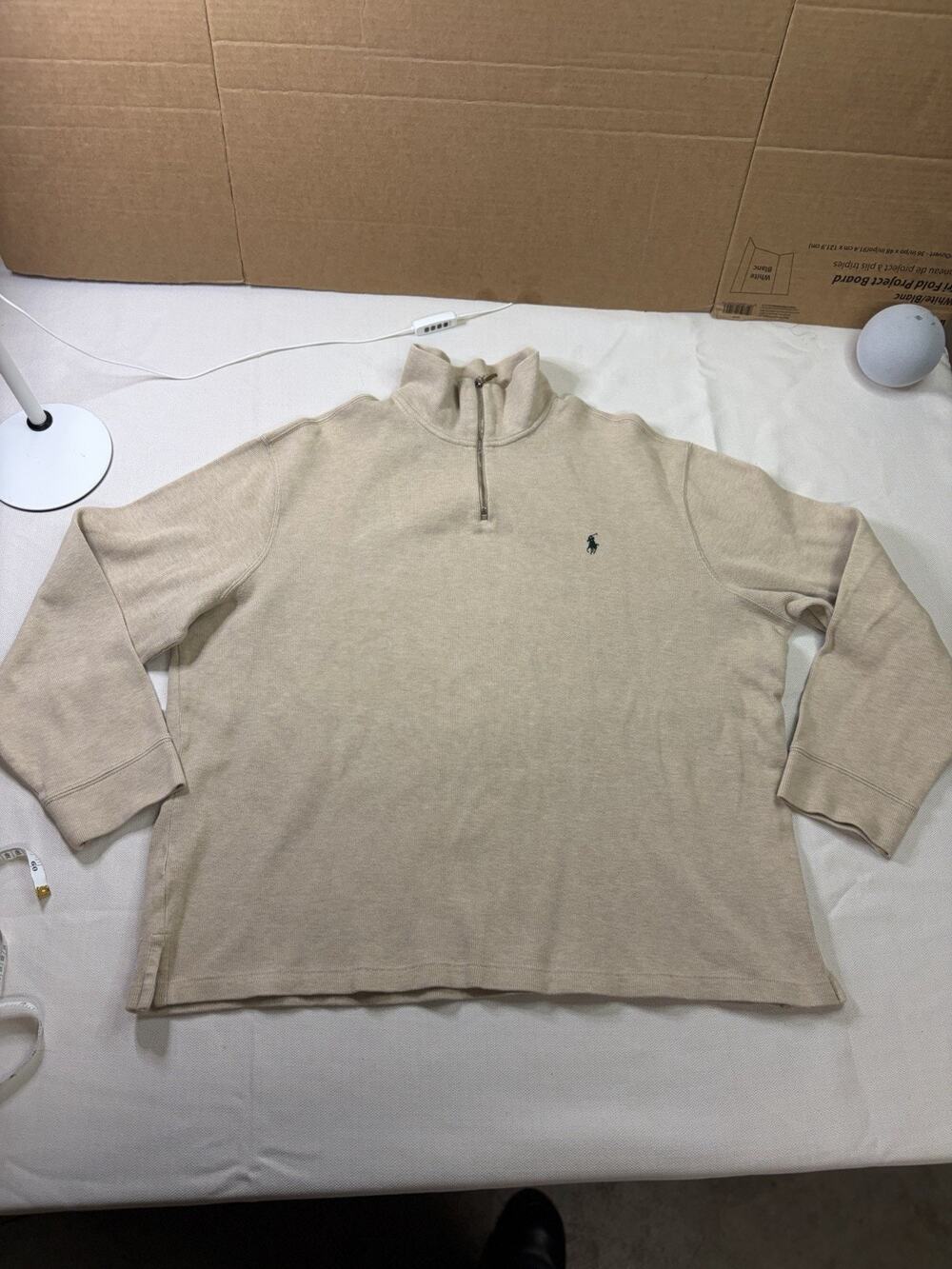 Polo Ralph Lauren Pullover Men XXL Beige Cotton Quarter Zip Sweater Pony Logo